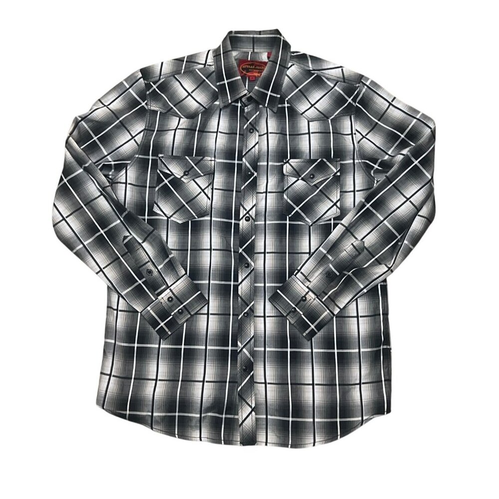 Mens Attrak Western Heritage Black & White Plaid Button-Up Shirt M